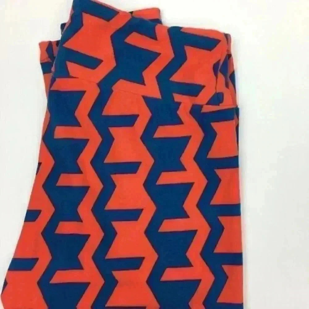 New Lularoe One Size OS leggings Orange Blue 2-12 - Picture 6 of 8